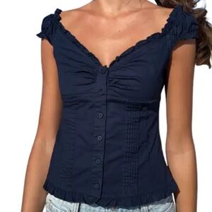 Hollister Navy Off-Shoulder Button-Up Top